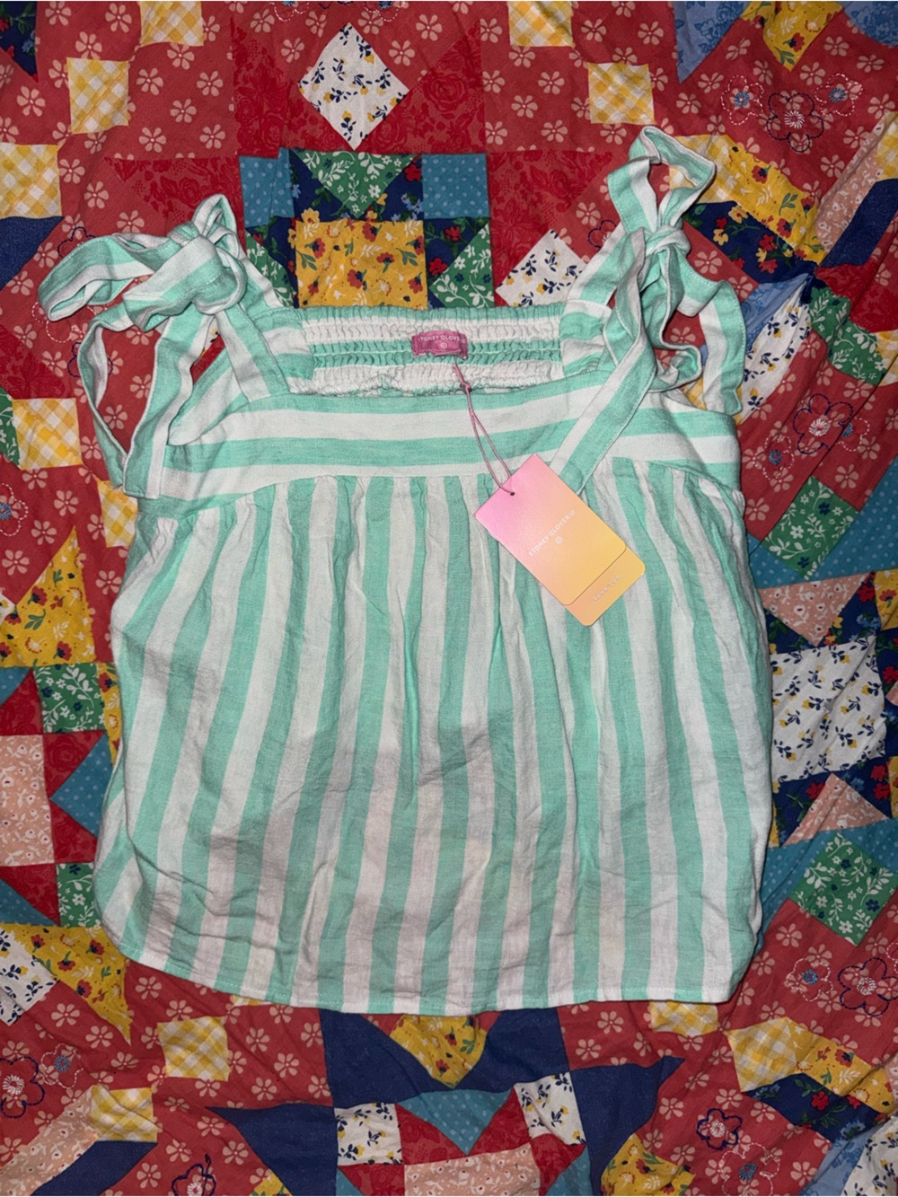 Stoney Clover x Target Striped Tie-Shoulder Summer Tank Top - Mint & White